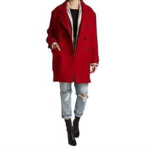 IRO | Jaliah Tailored Oversize Double Breasted Wool Pea Coat Jacket Red 38/6